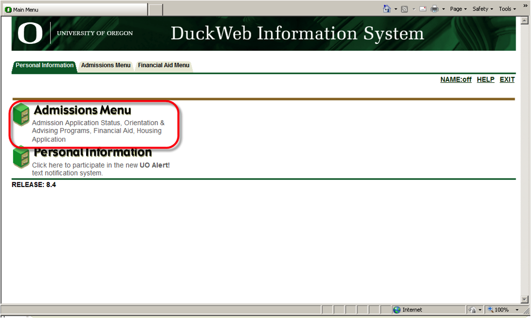 Using DuckWeb | Admissions