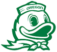 Line drawing of the UO Duck Mascot, wearing an Oregon cap and scarf, looking to the right of the page.