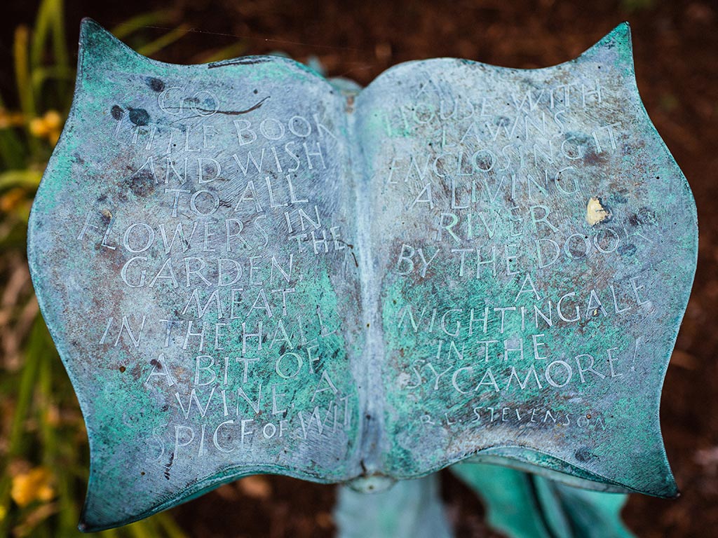 Book sculpture outside of library